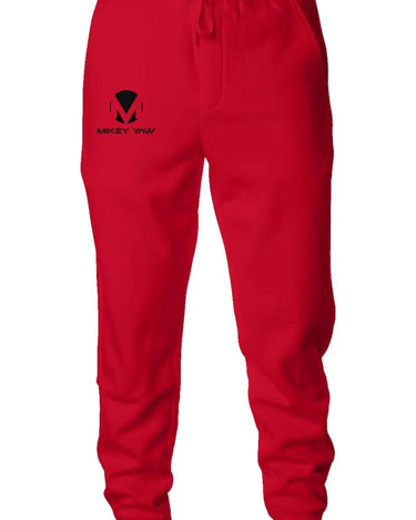 Red Midweight Fleece Jogger Sweatpants with Black Logo - Mikey Yaw