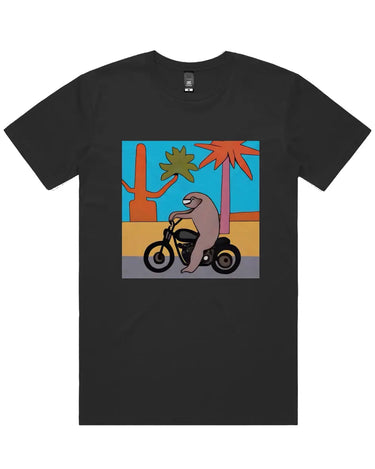 Sloth on Motorcycle Short Sleeve Staple T-Shirt Apliiq