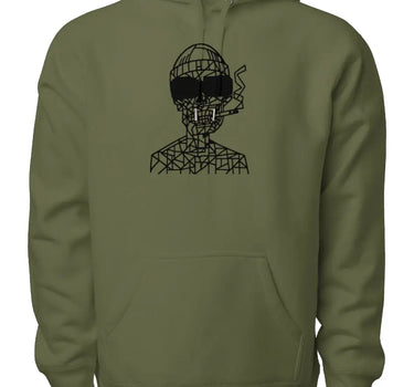 Smoking Skull with Sunglasses Premium Heavyweight Hooded Sweatshirt