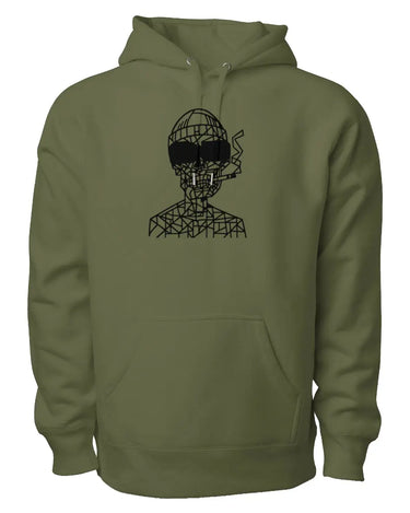 Smoking Skull with Sunglasses Premium Heavyweight Hooded Sweatshirt