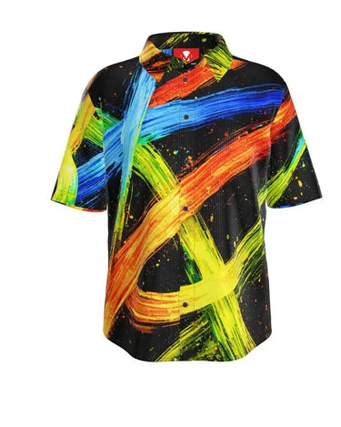 Spray Painted Multicolor Defy Button Down Short Sleeve Shirt Contrado