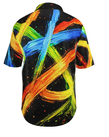 Spray Painted Multicolor Defy Button Down Short Sleeve Shirt Contrado