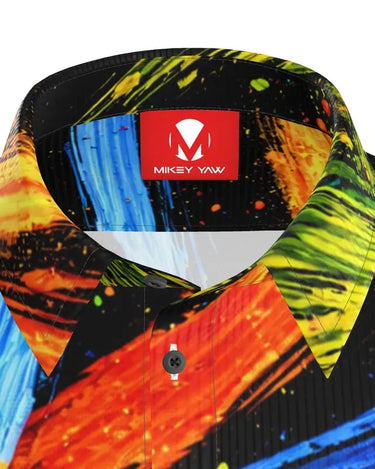 Spray Painted Multicolor Defy Button Down Short Sleeve Shirt Contrado