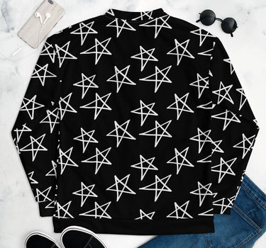 Unisex Black Bomber Jacket with White Star Doodle Mikey Yaw