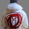 White Zipper Hoodie with Red Abstract Design - Mikey Yaw