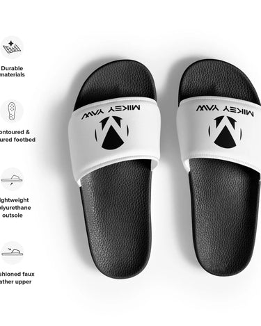 Women's White with Black Monogram Slides Mikey Yaw