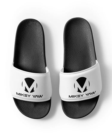 Women's White with Black Monogram Slides Mikey Yaw