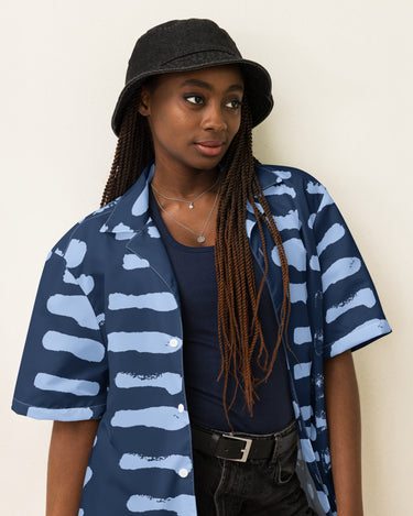 Blue Abstract Button Down Unisex Shirt - Mikey Yaw